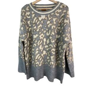 POL BST210 Size M Gray Cream Fuzzy‎ Oversized Boho Pullover Sweater *
